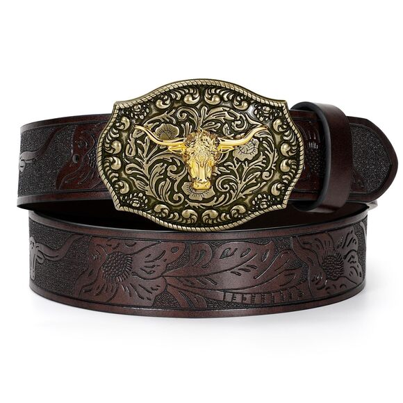 Τrіwоrks Accessories - 7129 Western Pu Leather Belt For Men And Women Cowboy Cowgirl